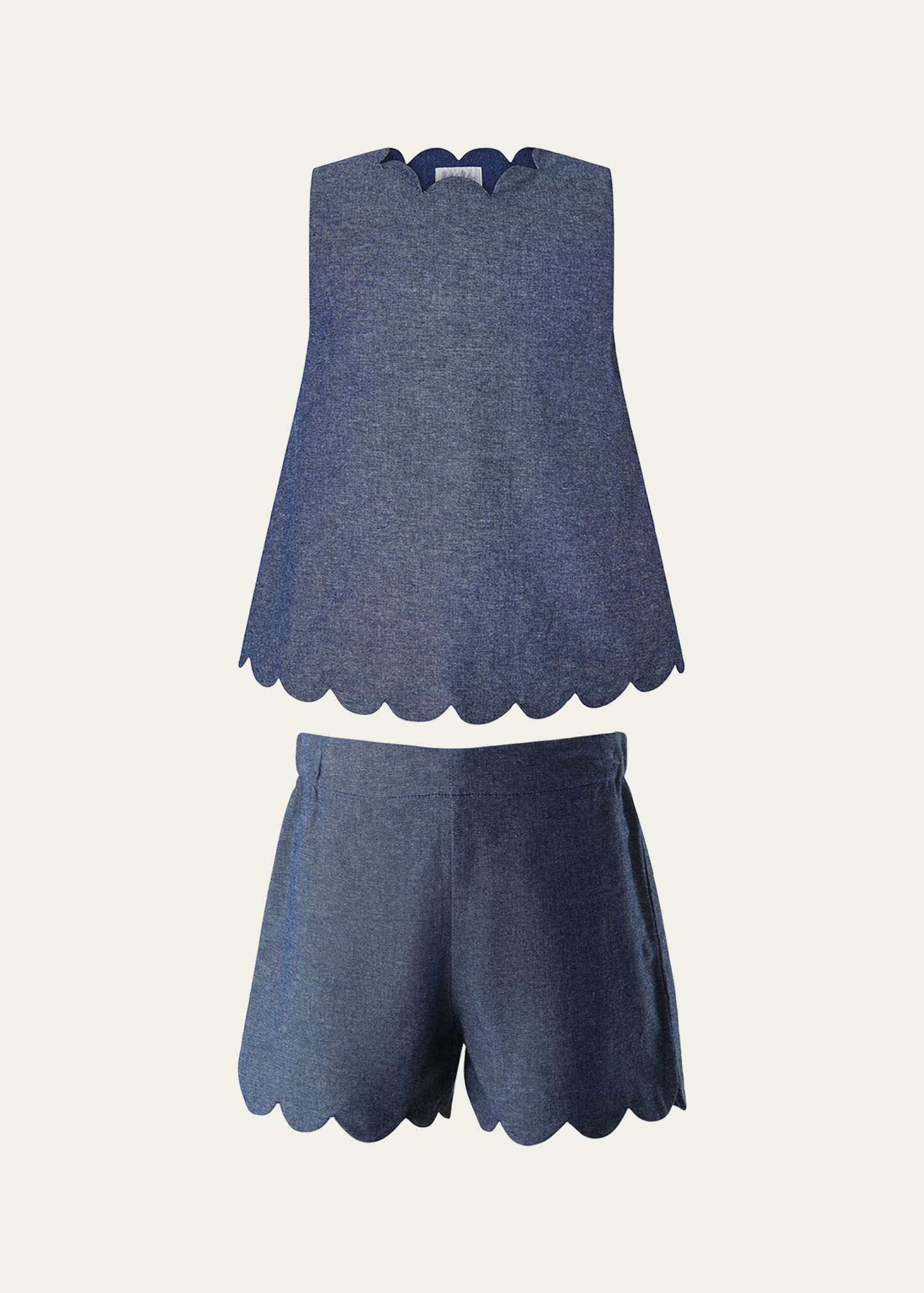 Rachel Riley Girl's Chambray Scalloped Top and Short Set, Size 2-14 | Bergdorf Goodman