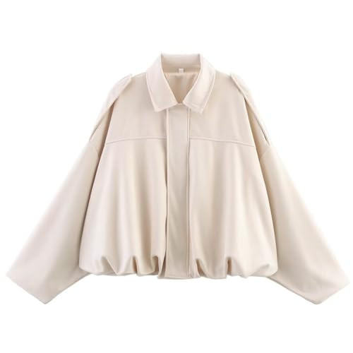 CUFEZN Women's Faux Suede Bomber Jacket Oversized Streetwear Casual Lapel Long Sleeve Motorcycle Jacket 2025 Fall Trendy Y2k Going Out Coat Beige Small | Amazon (US)