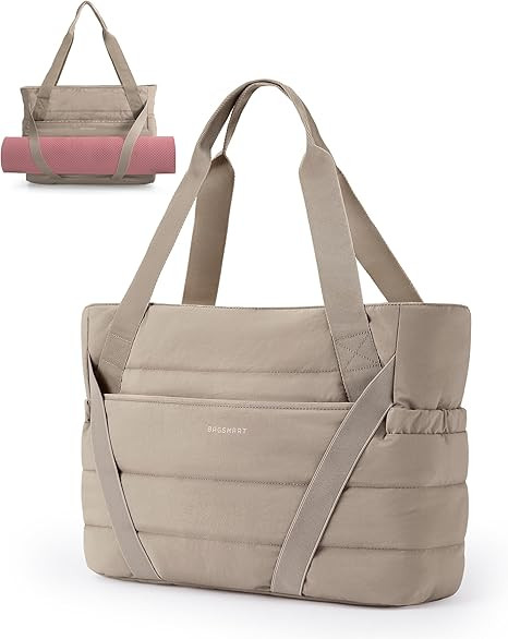 BAGSMART Tote Bag for Women with Zipper and Yoga Mat Straps Quilted Gym Tote for Travel, Work, Sp... | Amazon (US)