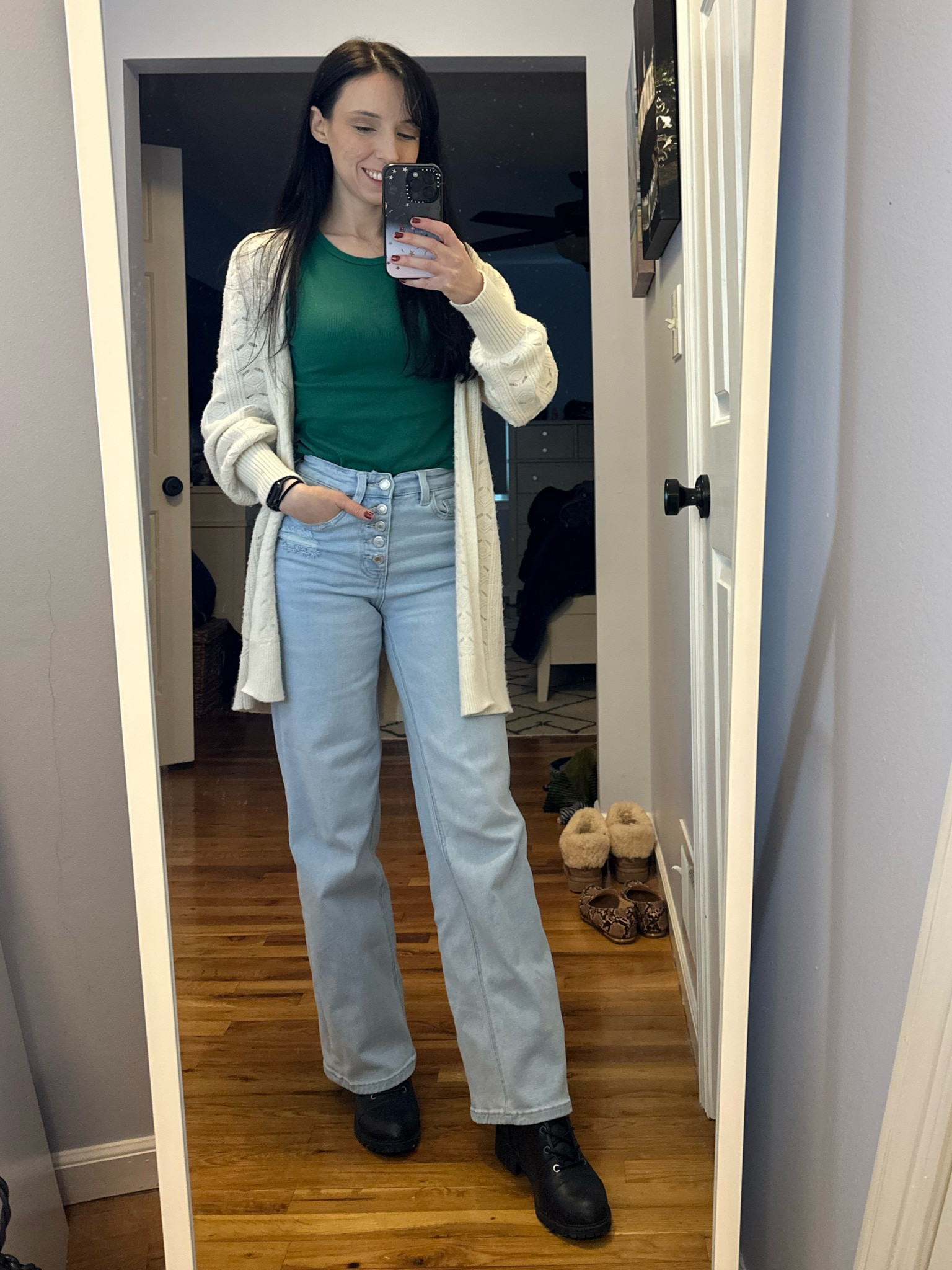 Green bodysuit size S
White duster size S
Jeans size 24
Combat boots size 6.5

Weekend outfit, casual, minimalist, winter, millennial, New Year's Eve

#LTKFindsUnder100 #LTKStyleTip #LTKSeasonal