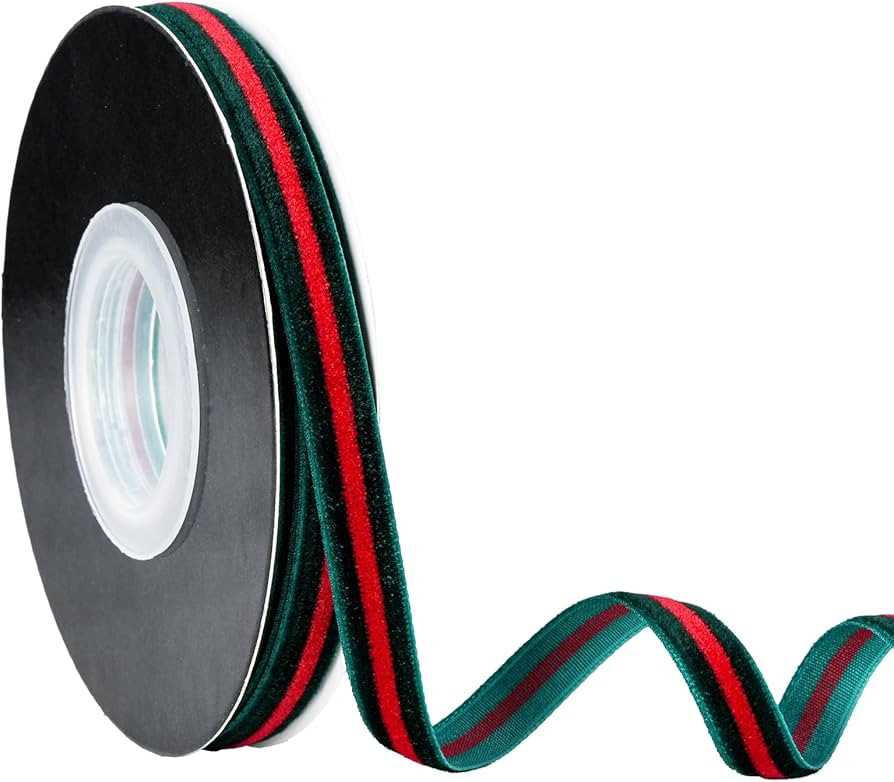 Christmas Velvet Ribbon 3/8 Inch 10 Yards Per Roll, Red and Green Velvet Ribbon Use for Christmas... | Amazon (US)