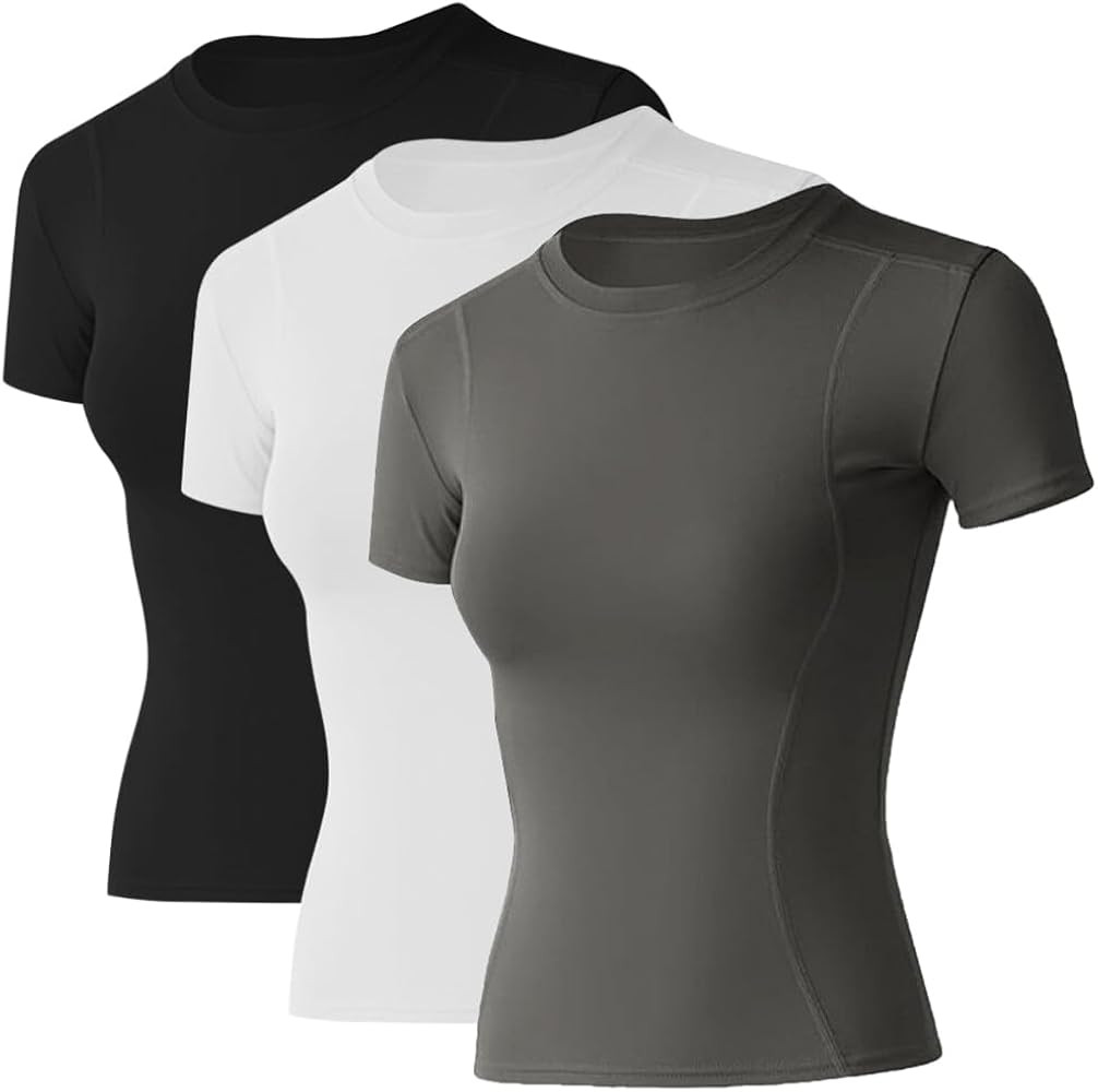 Loovoo Women Workout Shirts 1/2/3 Pack Athletic Compression Tee Dry Fit Yoga Gym Basic Tops | Amazon (US)