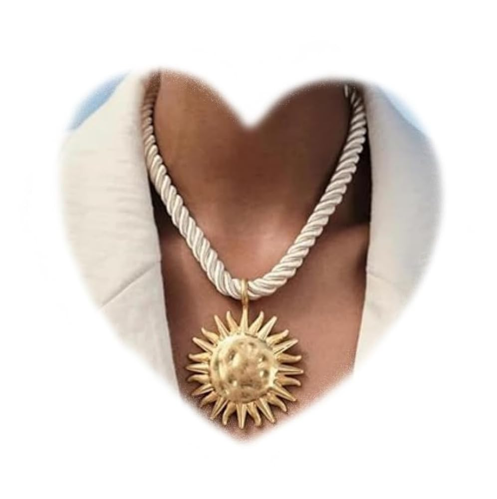 Rope Necklace with Sun Pendant Beige and Golden Necklace | Amazon (US)