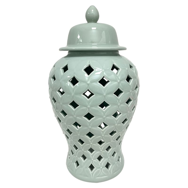 15.4In Cutout Green Ceramic Jar | At Home