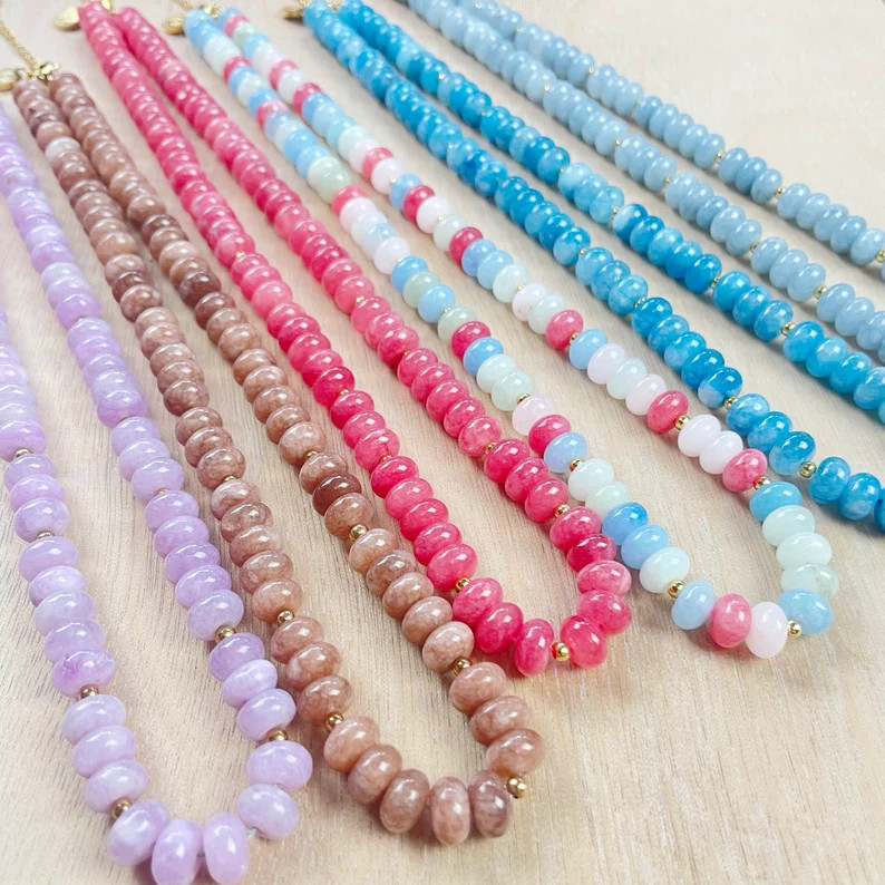 Angelos/// Angelite Beaded Necklace, Gold Gemstone Choker Necklace, Layering Statement Necklace D... | Etsy (US)