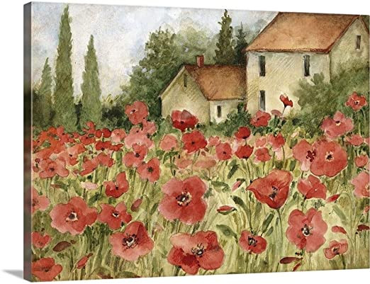 Tuscan Poppy Landscape Canvas Wall Art Print, Countryside Artwork | Amazon (US)