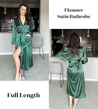 Ekouaer Satin Robes for Women Long Sleeve Silk Bathrobe Soft Lightweight Full Length Sleepwear Br... | Amazon (US)