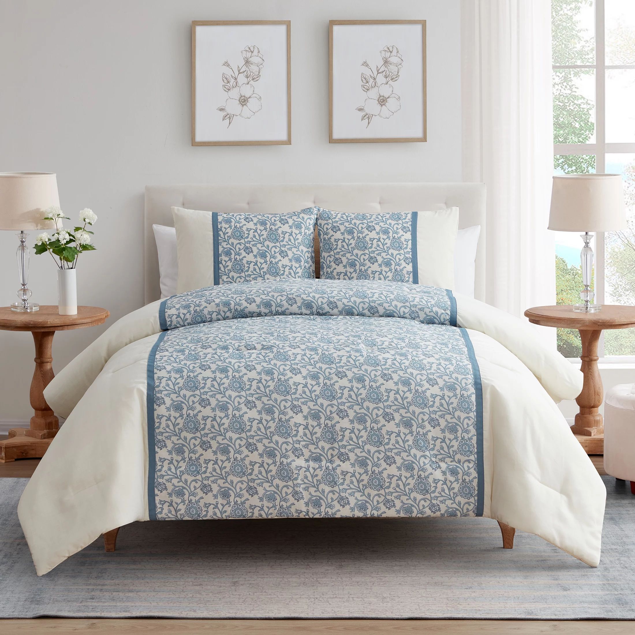 My Texas House Zinnea Floral Poly Linen Slub Comforter Set, Full/Queen, 3 Pieces - Walmart.com | Walmart (US)