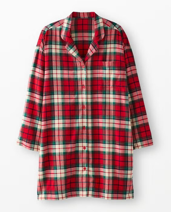 Women's Red Holiday Plaid Flannel Nightshirt in 100% Combed Cotton - Size Adult XXS by Hanna Andersson | Hanna Andersson
