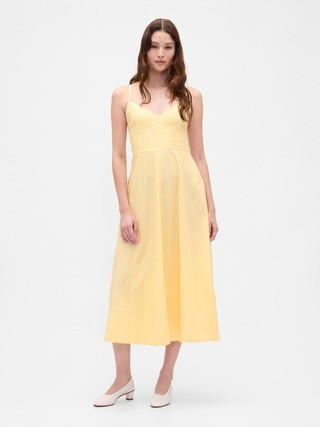 Linen-Blend Seamed Corset Midi Dress | Gap (US)