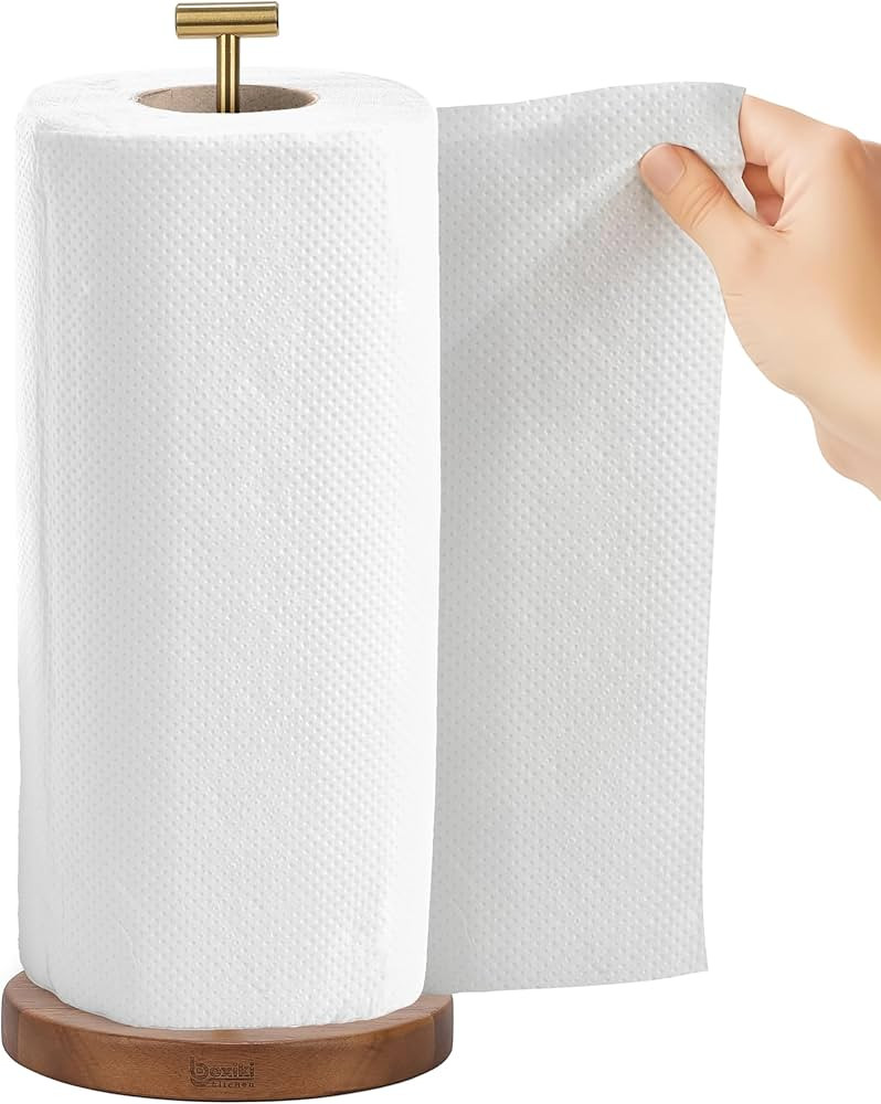 Acacia Wood Tissue Stand – Wooden Tissue Stand with Stainless Steel Gold Plated Handle, Satin F... | Amazon (US)