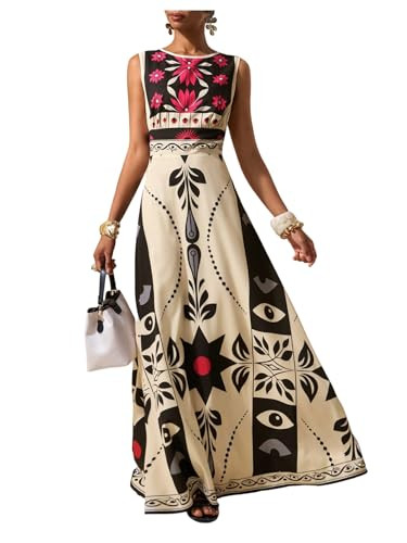 Amazon.com: GORGLITTER Women's Sleeveless Maxi Mexican Dress Floral Boho Garden Party Sundress We... | Amazon (US)