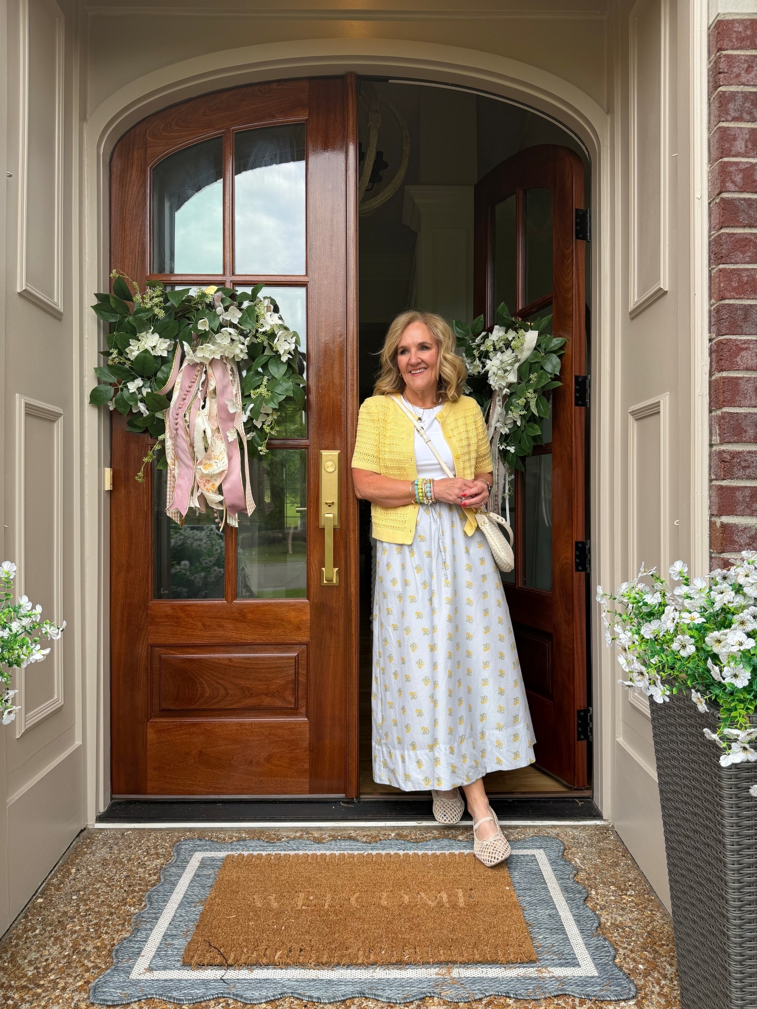 Sweater size medium (link is the olive green sweater) also linking options 
Skirt size small
Tee size large 
20% off my bracelets code nanette20
I love these baller flats. There’s room for my bunion and decent cushioning  


#LTKootd #LTKMothersDay #LTKOver40