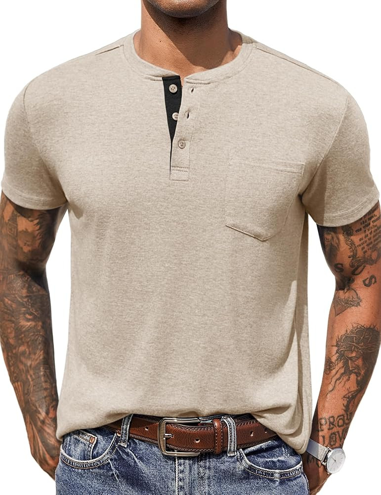 COOFANDY Men Casual Henley Shirt Short Sleeve Summer Basic T Shirt Pocket Soild Button Tee Top | Amazon (US)
