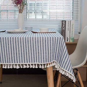 Meiosuns Tablecloth Striped Fringe Table cloth Rectangular Tablecloths Cotton Linen Table Cover S... | Amazon (US)