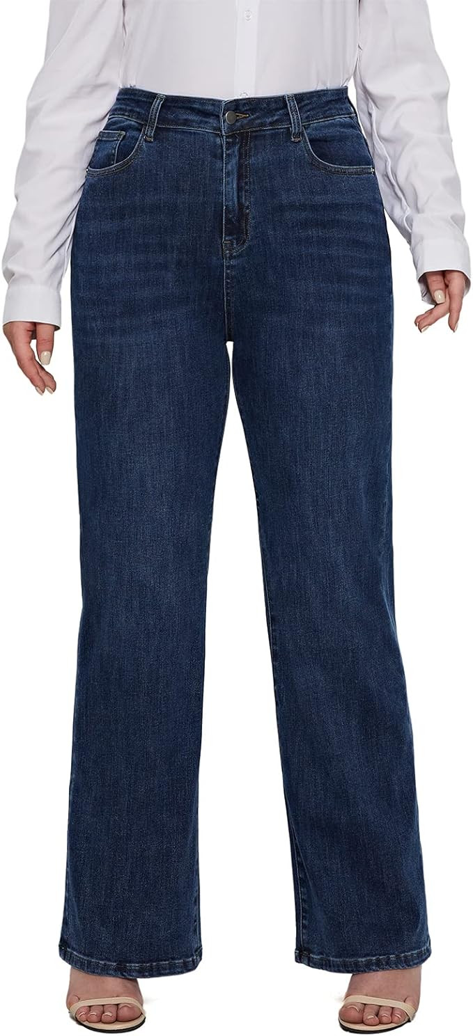 LEIJIJEANS Plus Size Baggy Jeans for Women Wide Leg Women Jeans Full Length Mom High Waist Tall L... | Amazon (US)