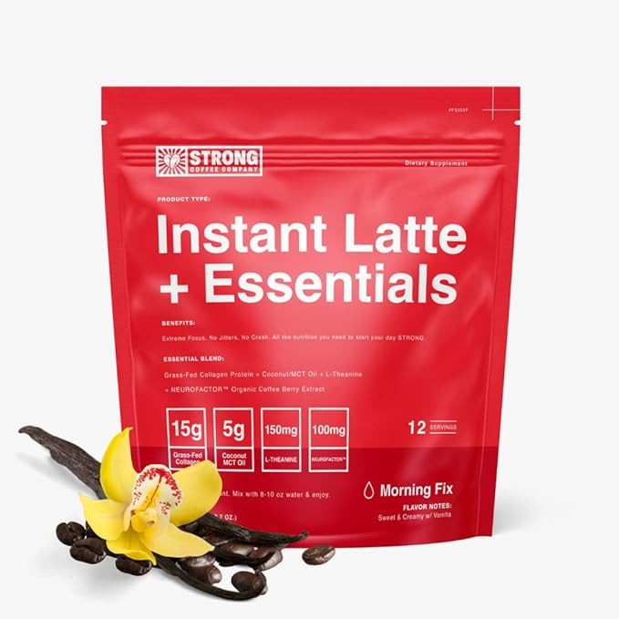 STRONG COFFEE COMPANY | MORNING FIX | PREMIUM ORGANIC INSTANT VANILLA LATTE | 12 SINGLE SERVING P... | Amazon (US)