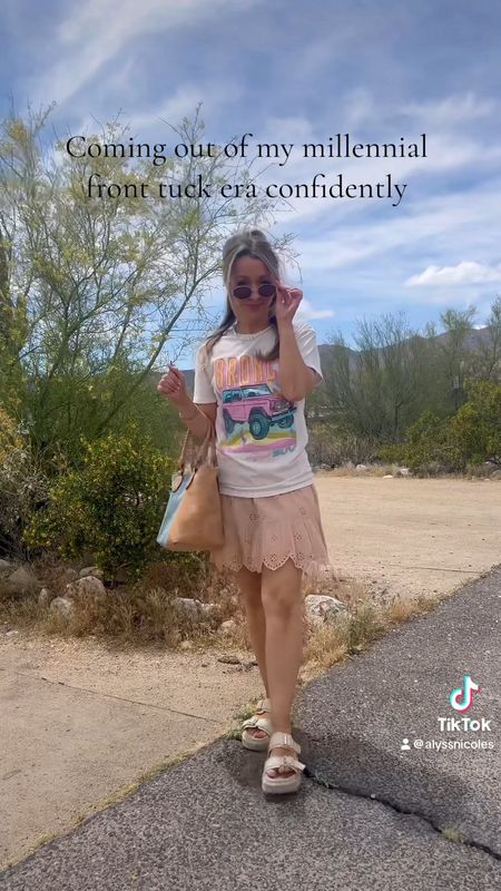 Casual weekend outfit featuring this cutie colorful target graphic t shirt and skirt combo (skirt is old from AE) my chunky sandals (size 5) tote bag and sunglasses 🎀 

Skirt outfits 
Spring outfits
Chunky sandals 
Tote bag 


#LTKstyletip #LTKVideo #LTKSeasonal