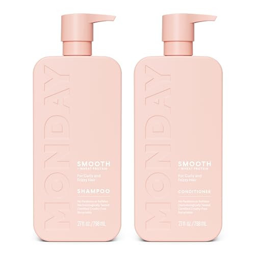 MONDAY HAIRCARE Smooth Shampoo + Conditioner Bathroom Set (2 Count) 27 oz Each For Frizzy, Coarse & Curly Hair Made with Coconut Oil, Shea Butter & Vitamin E 100% Recyclable Bottle Pink | Amazon (US)