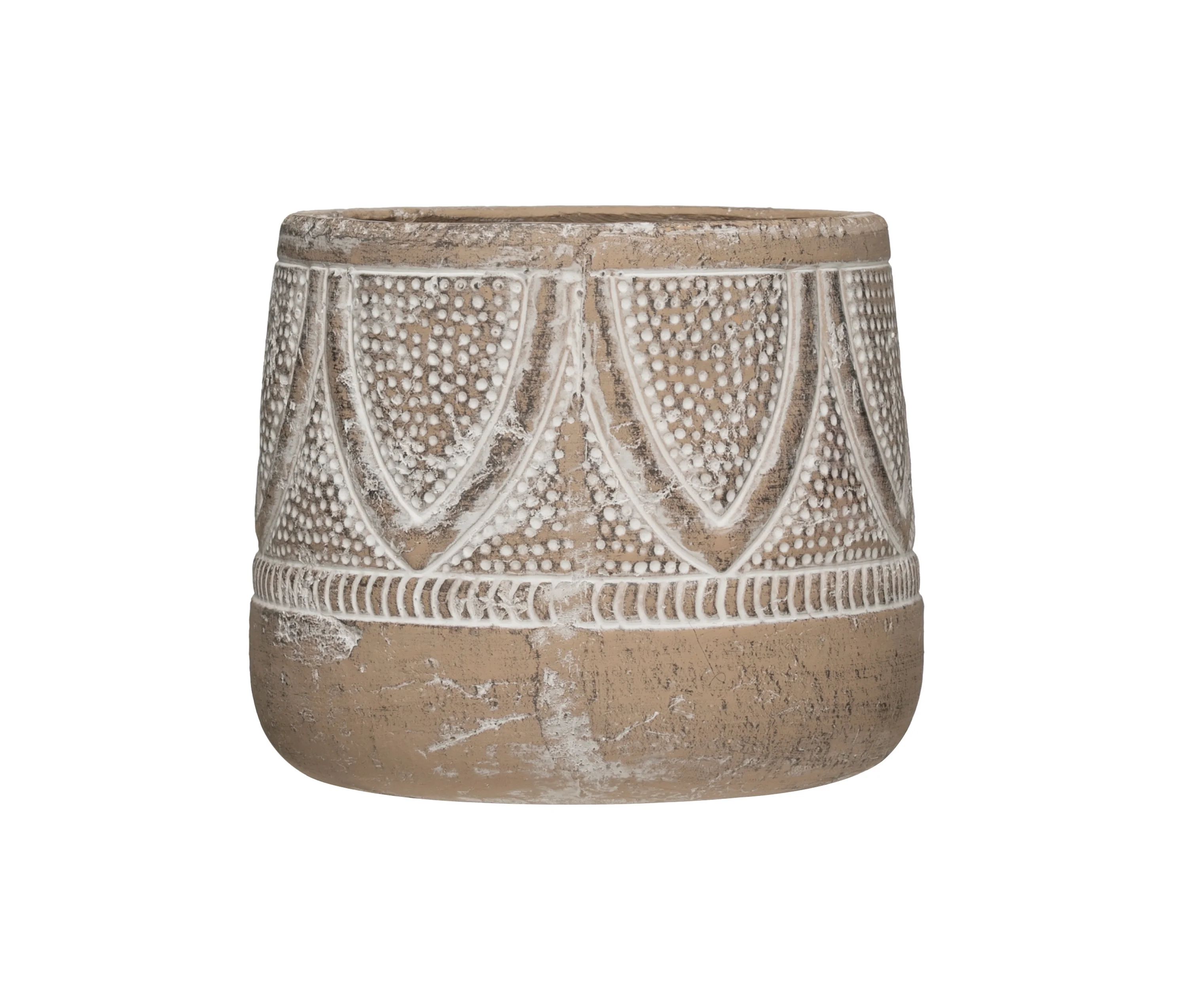 Creative Co-Op Round Embossed Terra-cotta Planter with Carved Pattern, Tan and Whitewashed | Walmart (US)