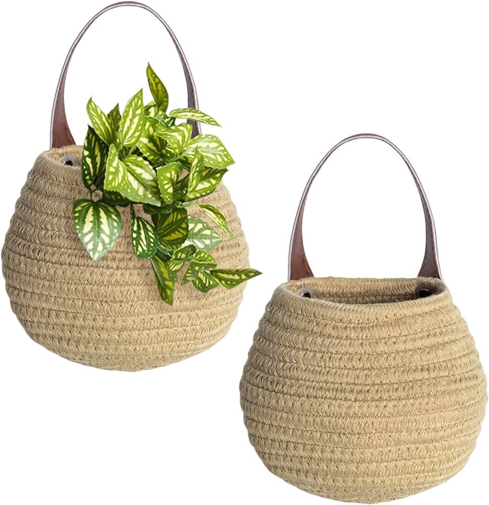 Jute Woven Hanging Storage Baskets, 2pack Wall Hanging Basket Organizer for Plants, Key, Sunglass... | Amazon (US)