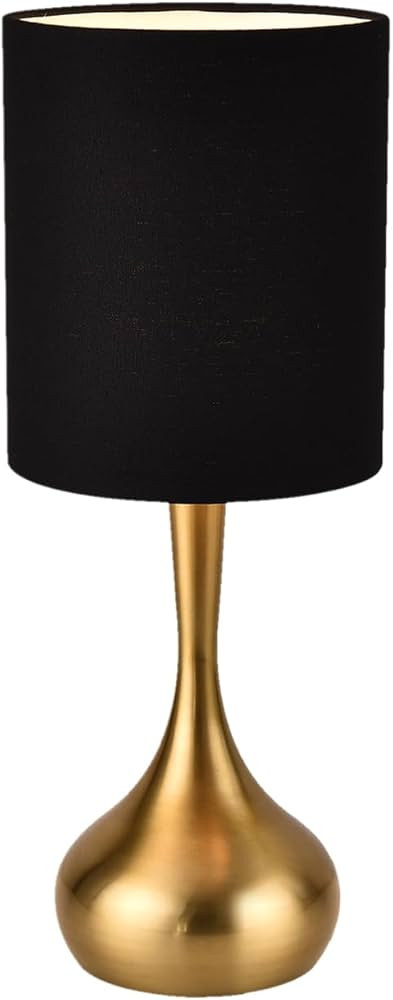 KUNJOULAM Modern Table Lamp, 17.3" Small Desk Light with Brass Metal Droplet Base, Black Cylinder... | Amazon (US)