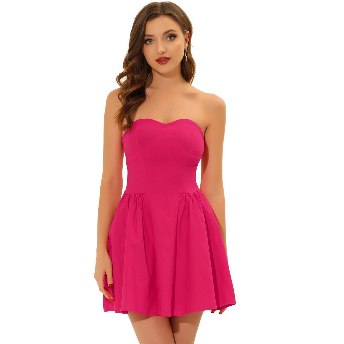 Allegra K Women's Party Strapless Sweetheart Neck Off Shoulder Sleeveless Mini Dress Rose Red Sma... | Target