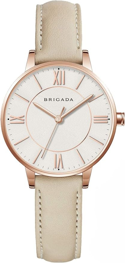 BRIGADA Women's Watch Japanese Movement Elegant Rose Gold Black Leather Band Ladies Watch for Wom... | Amazon (US)