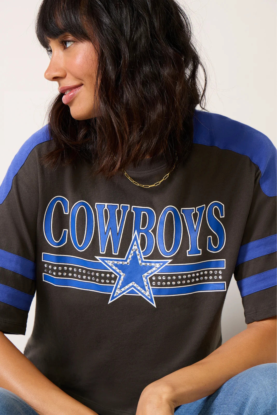 JUNK FOOD Women's Cowboys Bling Crop T-Shirt, Size Small, Black | Evereve