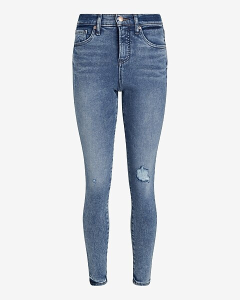 Mid Rise Medium Wash Ripped Skinny Jeans | Express