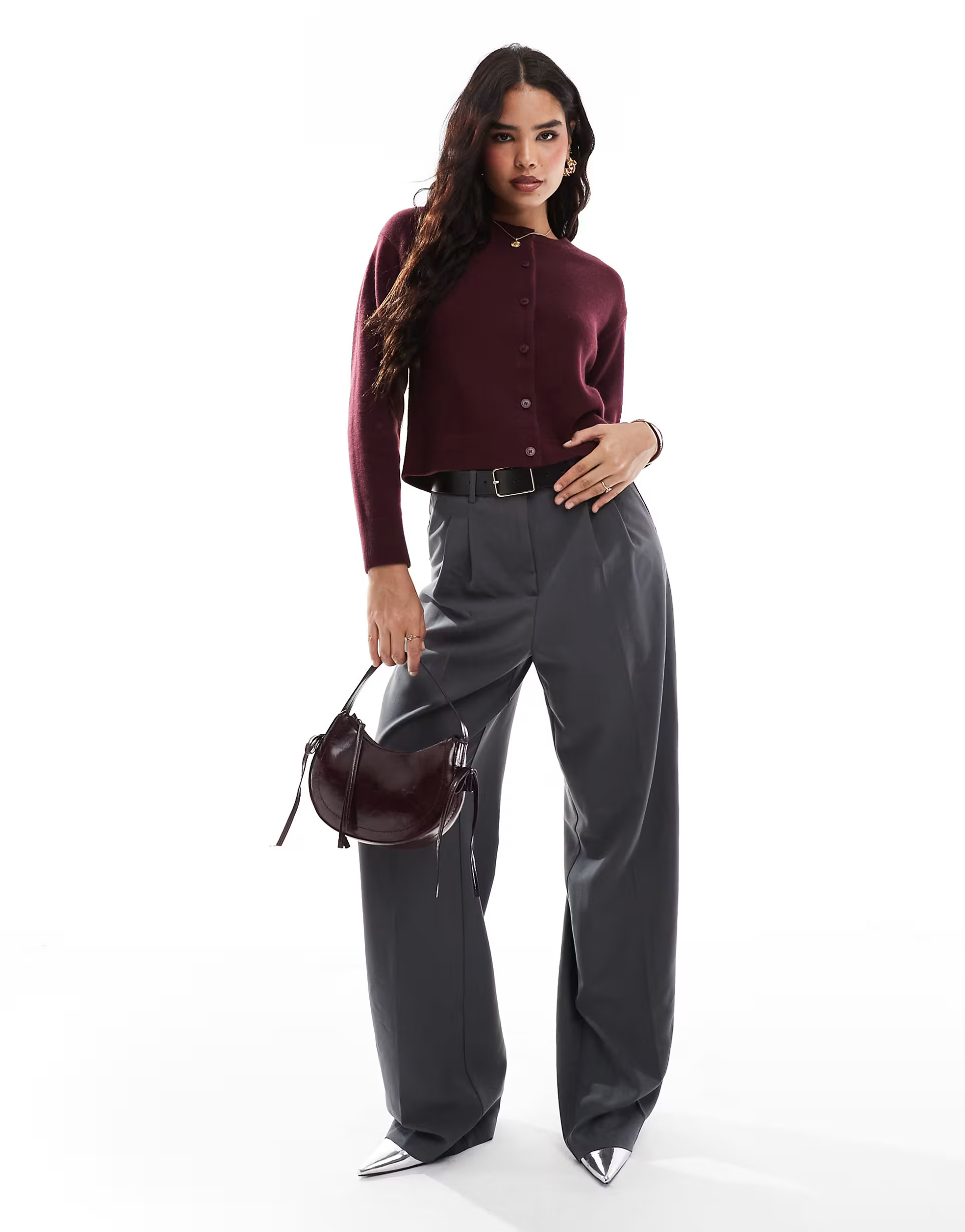 & Other Stories merino wool blend cardigan with button front in burgundy | ASOS (Global)