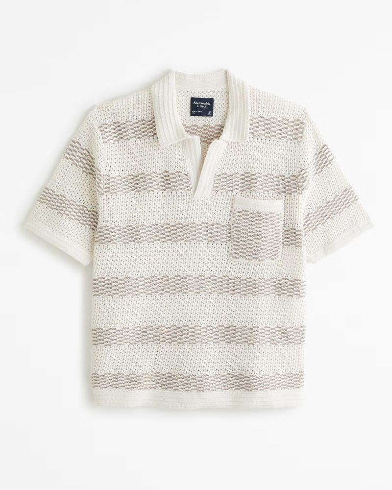 Striped Stitched Johnny Collar Sweater Polo | Abercrombie & Fitch (US)