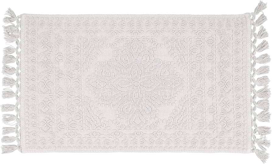 French Connection Nellore Bathroom Rugs, Woven and Beaded Bathroom Mats, Durable Non-Slip Bath Rugs, Thick BathMats for Bathroom and Shower Rugs, 17" x 28", White | Amazon (US)