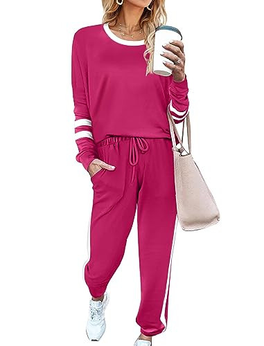Aloodor Lounge Sets for women 2 Piece Soft Two Piece Outfits Lightweight Sweatshirts Sets Hot Pink Outfits for Women XS | Amazon (US)