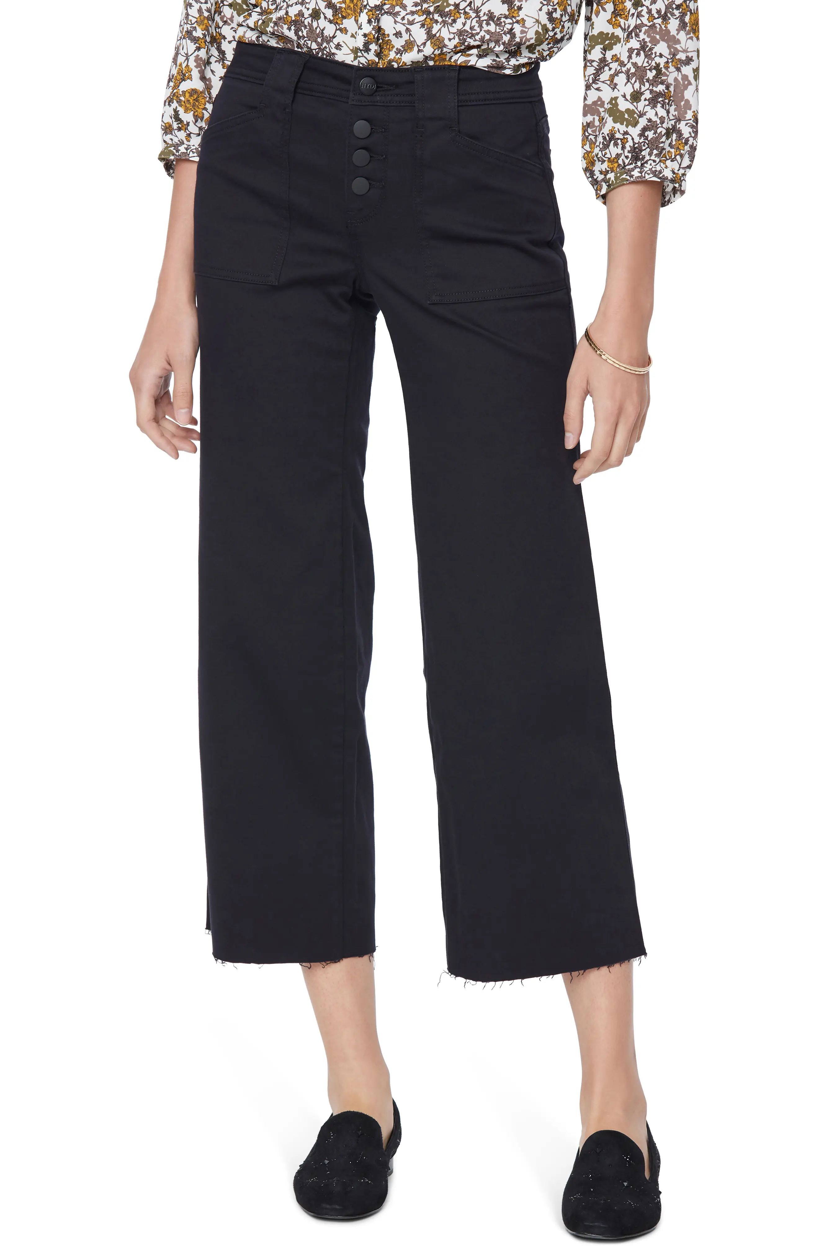 Women's Nydj Teresa Raw Hem Ankle Wide Leg Jeans, Size 18 - Black | Nordstrom