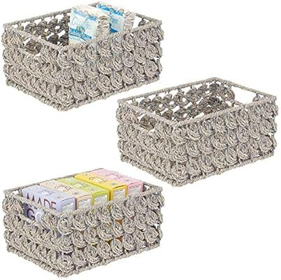 mDesign Woven Seagrass Kitchen Cabinet Pantry Storage Organizer Basket Bin with Handles - Store F... | Amazon (US)