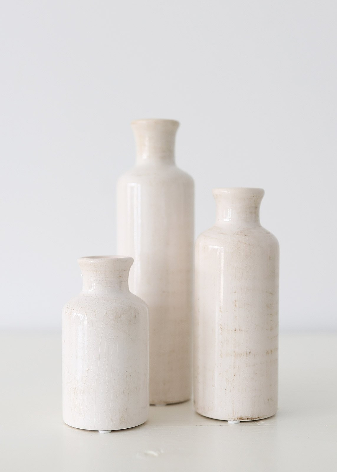 Set of 3 White-Washed Crackled Ceramic Vases - 5.25-10" Tall | Afloral (US)