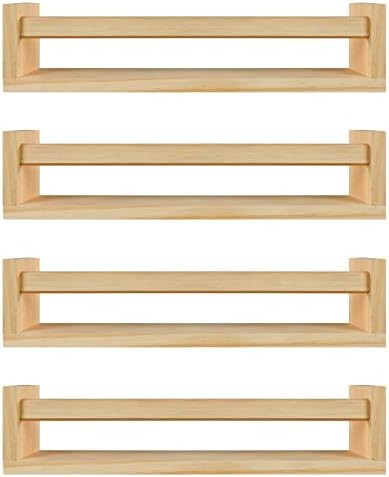 Amazon.com: BOMID Wall Bookshelves,Set of 4 Natural Wood Floating Bookshelf,Nursery Shelves,Float... | Amazon (US)