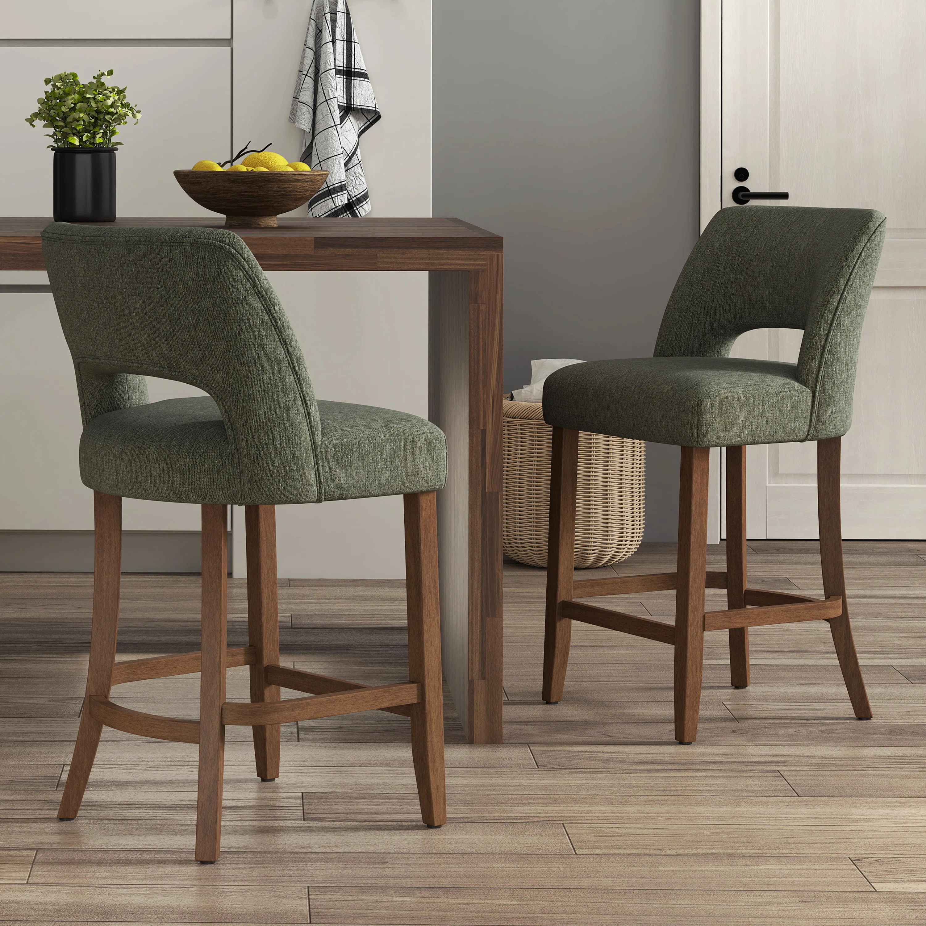 Bisto Upholstered Counter Height Bar Stool with Solid Wood legs (Set of 2) | Wayfair North America