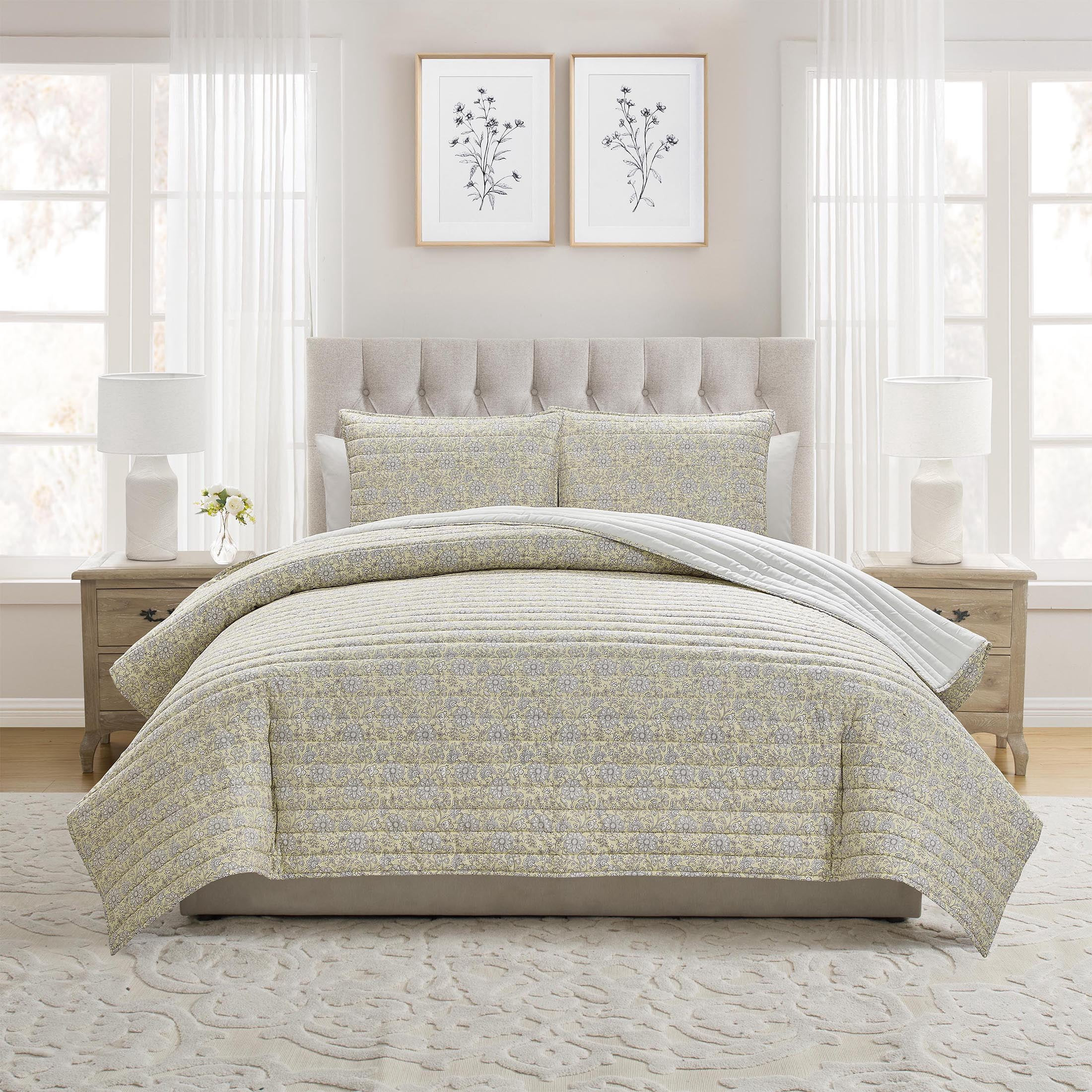 My Texas House Floral Pick Stitch 3-Piece Yellow Adult Quilt Set, Full/Queen | Walmart (US)