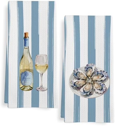 Preppy Beach Wine Oysters Kitchen Towels Set of 2, Coastal Ocean Oyster Dish Tea Towels for Kitch... | Amazon (US)