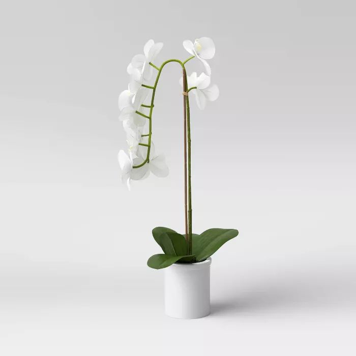 21" x 9" Artificial Orchid Arrangement in Pot White - Threshold™ | Target