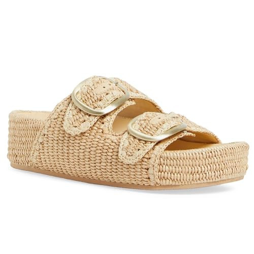 ZIXSAA Raffia Woven Platform Wedges Slides for Women Comfortable Casual Summer Beach Flatform Straw Sandals Adjustable Buckle Strap Woven Open Toe Sandals | Amazon (US)