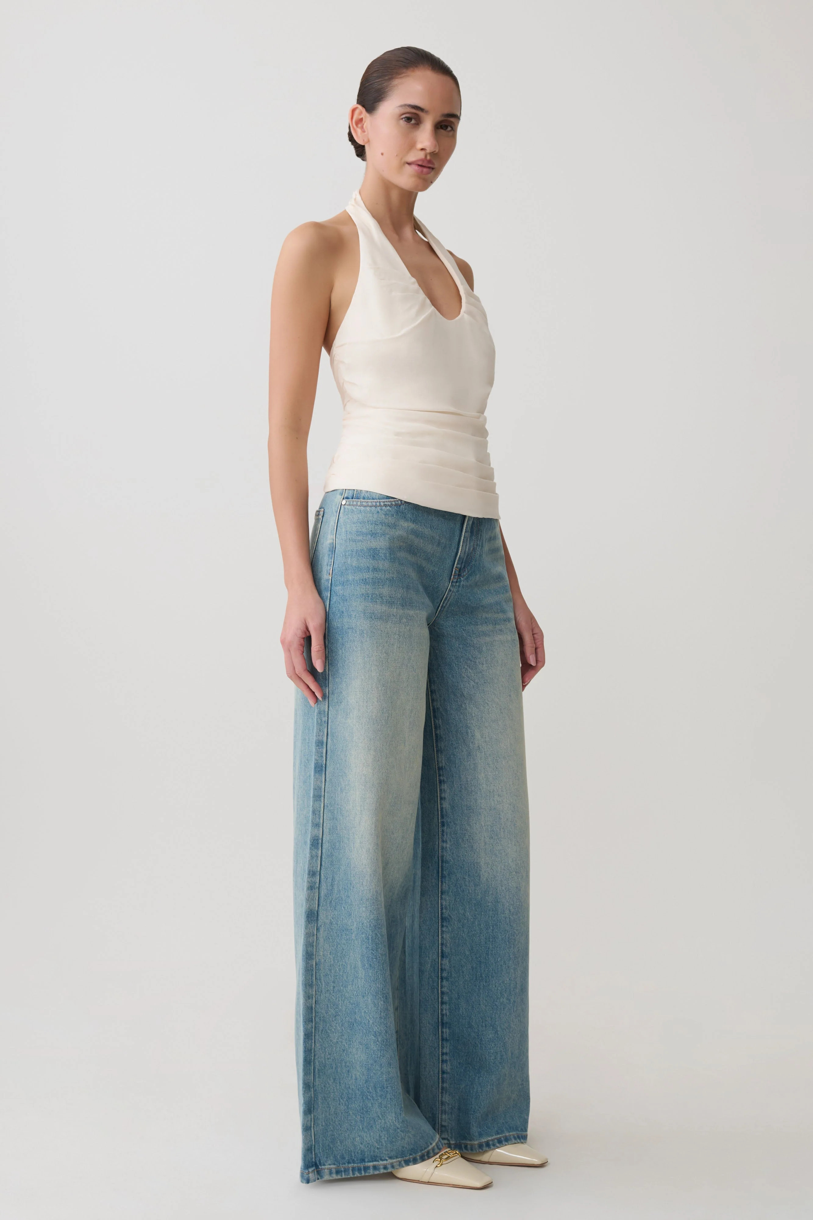 Daniela Ruched Halter Top - Ivory | MESHKI US