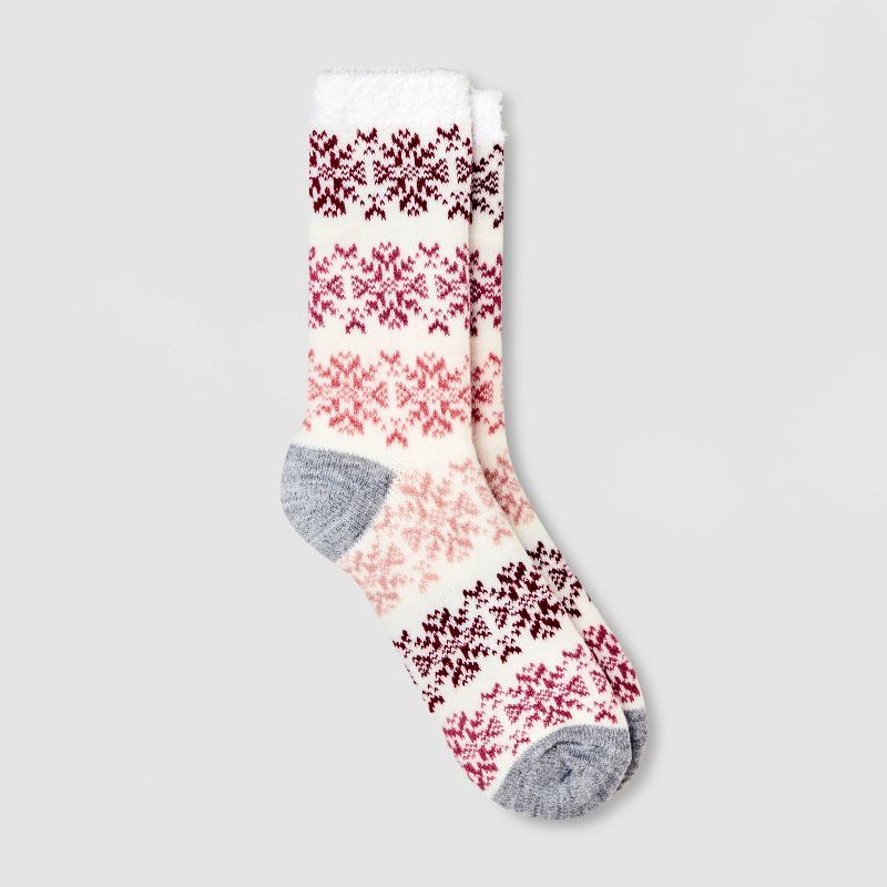 Women&#39;s Snowflake Double Lined Cozy Crew Socks - A New Day&#8482; Pink 4-10 | Target