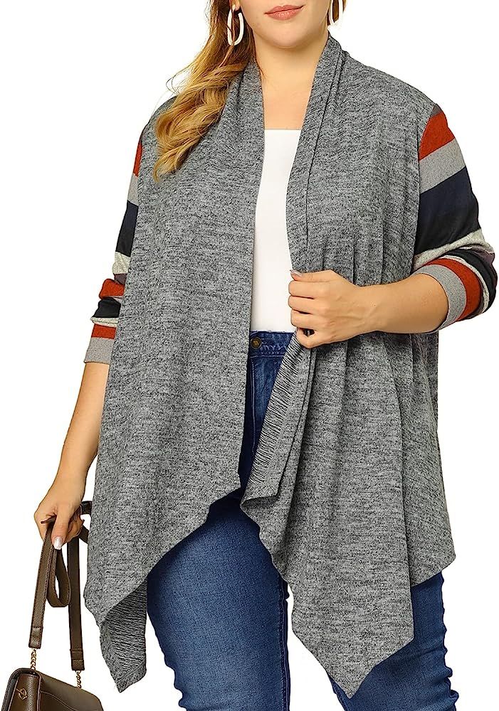Women Open Front Plus Size Knit Cardigan Lightweight Long Sleeve Color Block Drape Cardigan Duste... | Amazon (US)