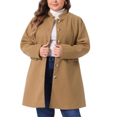 Agnes Orinda Women's Plus Size Elegant Mid-Length Stand Collar Back Split Winter Single Breasted Overcoats Camel 4X | Target