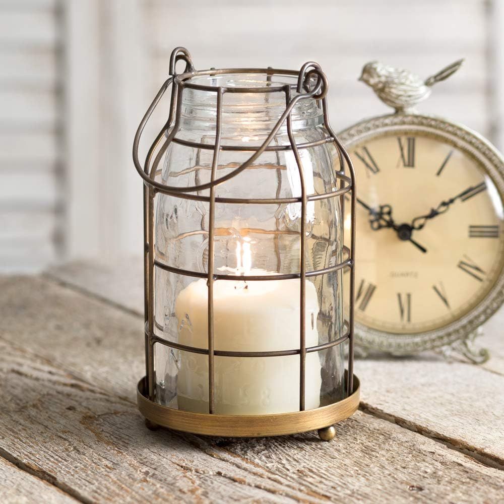 Attractive and Graceful Quart Mason Jar Candle Cage - Antique Brass Metal Lantern Candle Holder w... | Amazon (US)