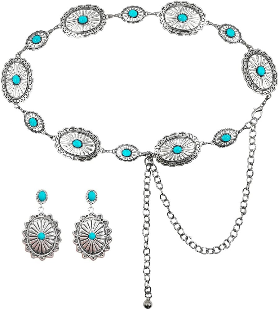 TOPACC Western Metal Concho Belt for Women Cowgirl Chain Belts for Dresses Jeans Country Concert ... | Amazon (US)