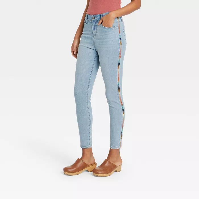Women's Mid-Rise Embroidered Skinny Jeans - Knox Rose™ Light Wash | Target